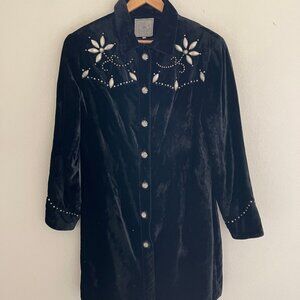 DOUBLE D RANCH Black Velvet Dress or Coat with Silver Conchos: NWOT! Size Medium